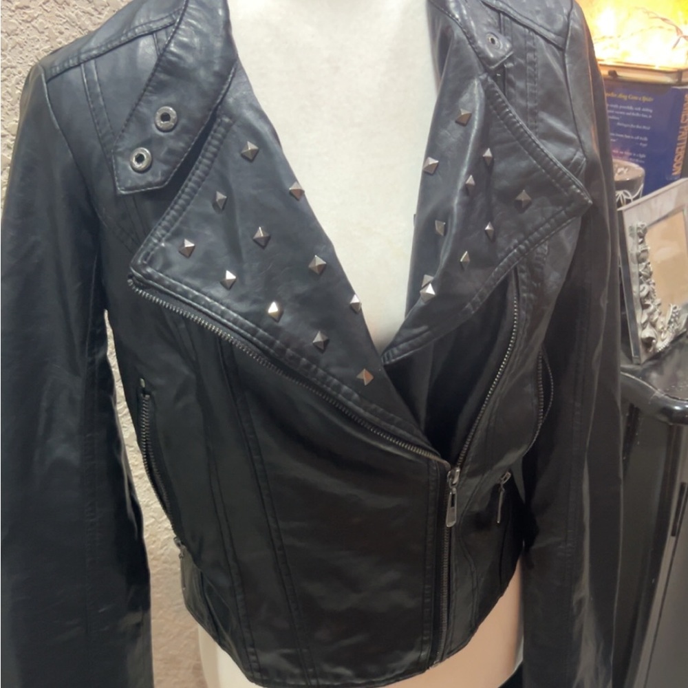 Black Studded Women's faux Leather Jacket